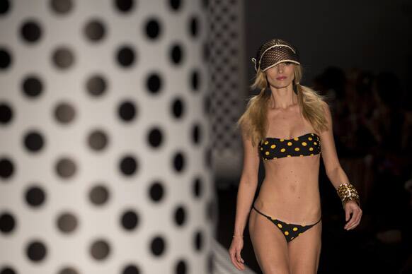 A model wears a creation from Salinas summer collection during Fashion Rio, in Rio de Janeiro, Brazil.