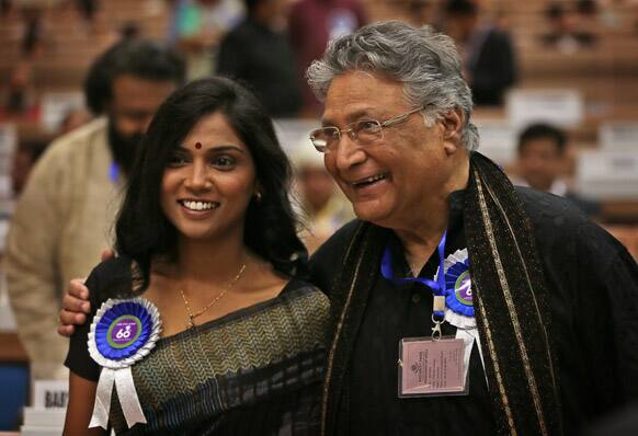 Usha Jadhav and Vikram Gokhale attend the National Film Awards 2012, in New Delhi. Jadhav was awarded the Best Actress and Gokhale the Best Actor.