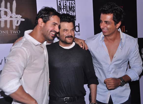 John Abraham, Anil Kapoor and Sonu Sood share a laugh at the success bash of 'Shootout At Wadala'.