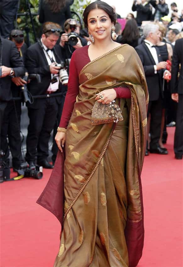 Vidya Balan poses on the red carpet as she arrives for the screening of the film 'Inside Llewyn Davis' in competition at the ongoing 66th Cannes Film Festival.