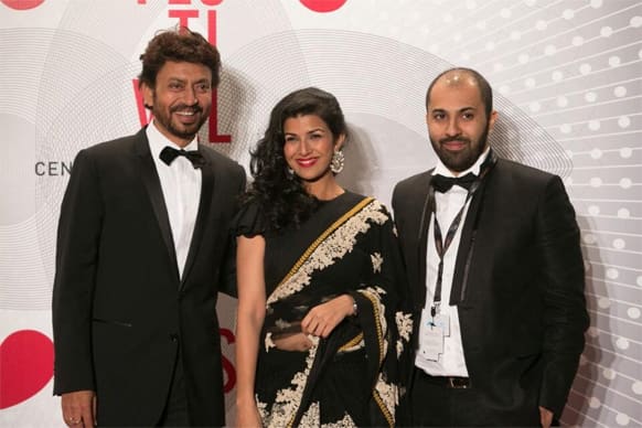 Irrfan Khan, Nimrat Kaur and Ritesh Batra pose for a photograph at the ongoing Cannes Film Festival.