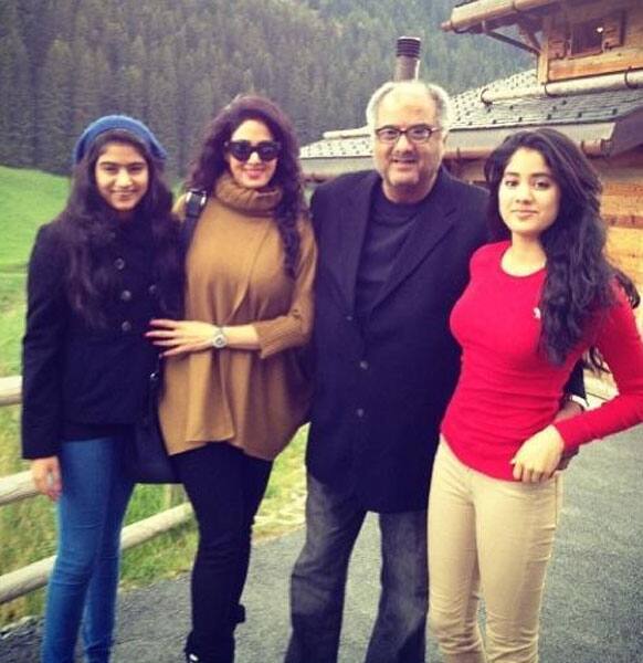 Sridevi poses for a picture during a family vacation in Switzerland.