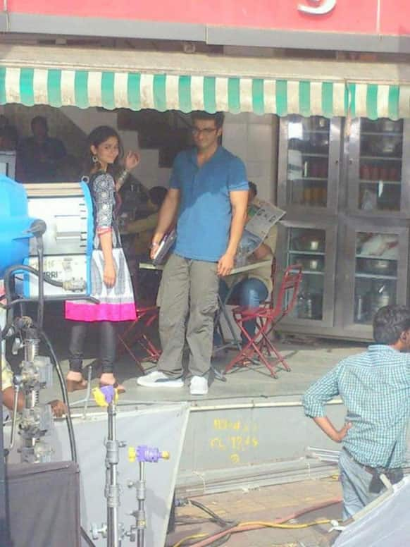 Alia Bhatt and Arjun Kapoor shooting on the sets of '2 States'.