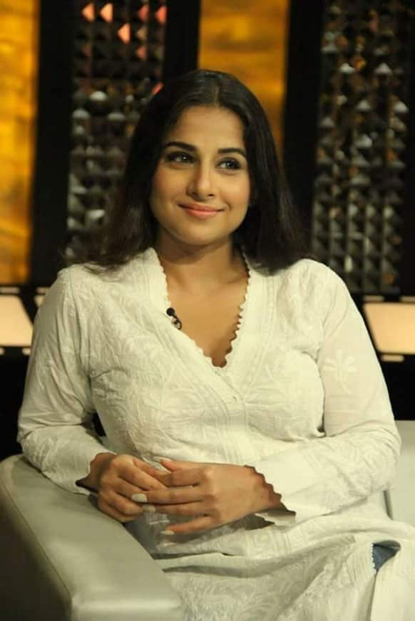 Vidya Balan was dressed in a simple chikankari kurta during the shooting of a talk show.