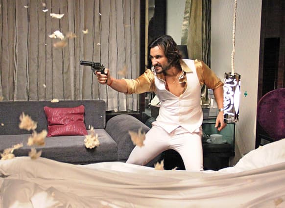 Saif Ali Khan all set for some action in a still from ‘Bullet Raja’. Image Courtesy: Filmfare