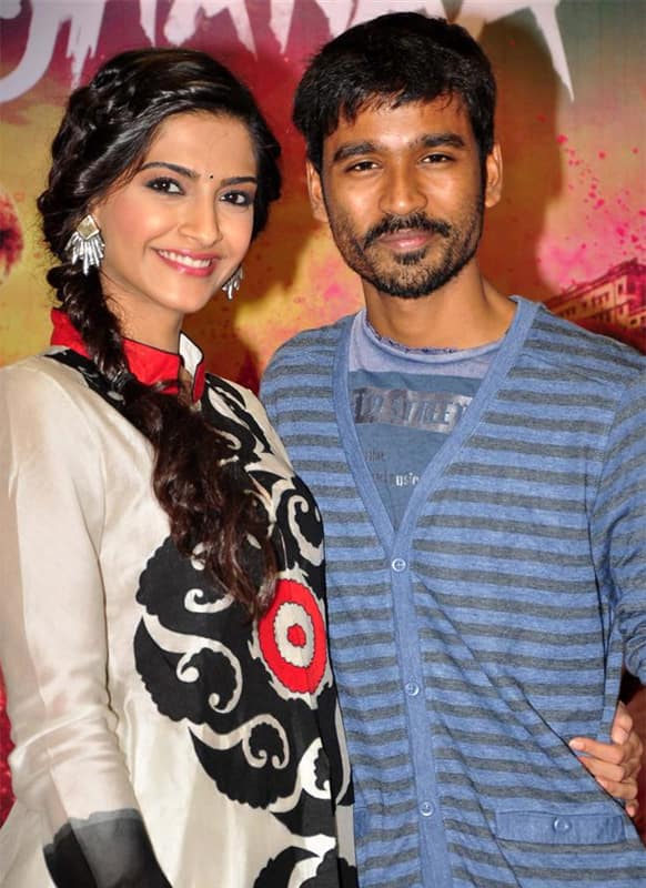 Sonam Kapoor and Dhanush during the promotions of 'Raanjhanaa'. The film hit the theatres June 21.