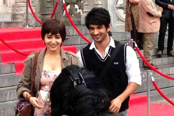 Anushka Sharma and Sushant Singh Rajput on the sets of 'Peekay'. Image courtesy: Pinkvilla