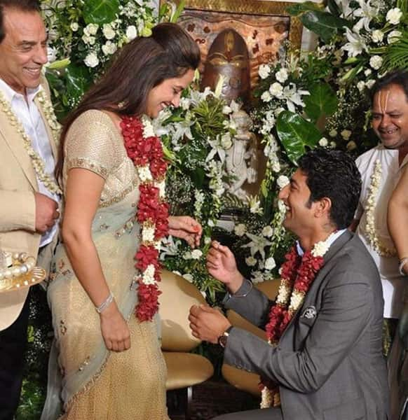 Ahana Deol getting proposed by Delhi-based businessman Vaibhav Vora at the duo's engagement ceremony in Mumbai.