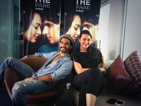 Ranveer Singh and Sonakshi Sinha pose for a photograph during one of their promotional stints for 'Lootera'.