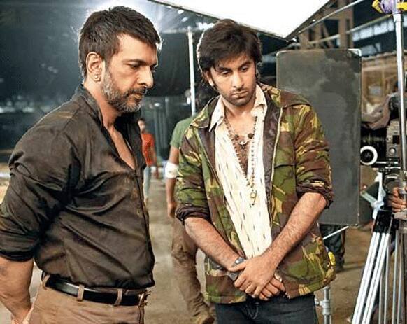 Ranbir Kapoor and Jaaved Jaffrey on the sets of 'Besharam'.