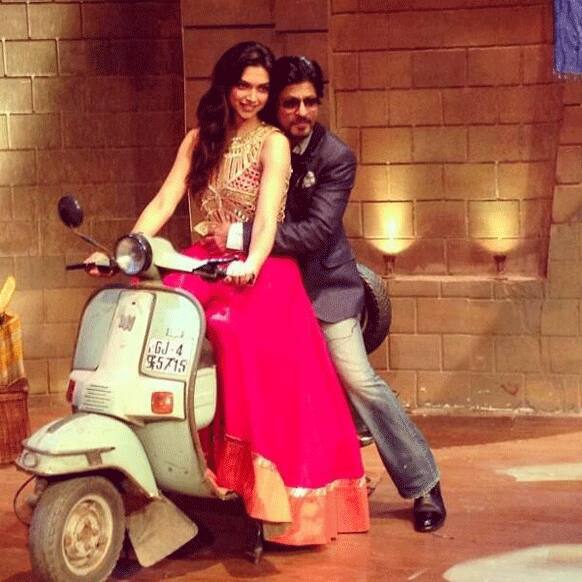 Deepika Padukone took Shah Rukh Khan on a ride during a promotional event for 'Chennai Express'.