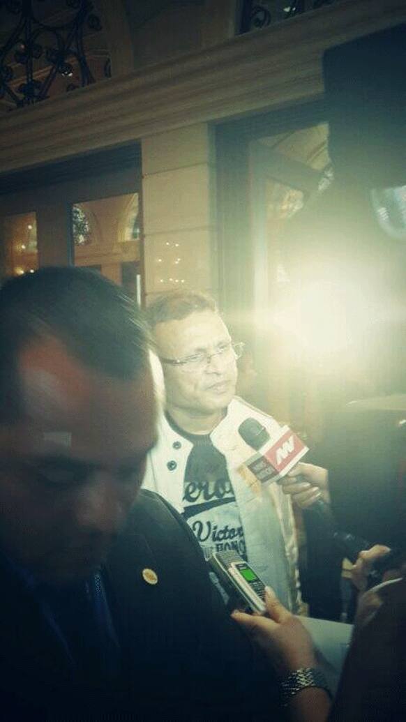 Actor Annu Kapoor giving bytes to the press.