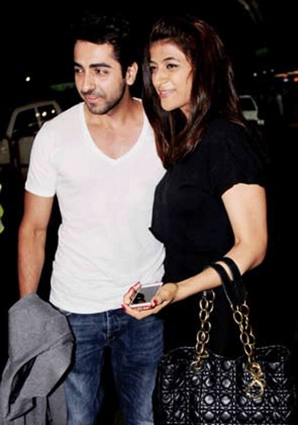 Ayushmann Khurana was captured by the shutterbugs while he was leaving for Macau with his wife.