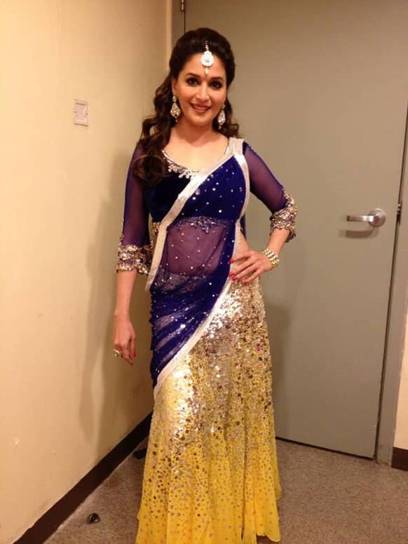 Madhuri Dixit flaunts her on-stage look after her dance act.