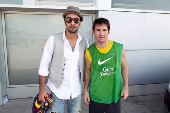 Ranbir Kapoor spotted with FC #Barcelona player #Messi.