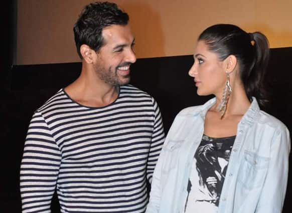 Johrn Abraham and Nargis Fakhri at the trailer launch event of 'Madras Cafe'.