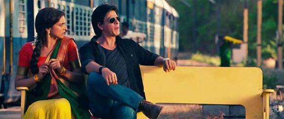 Deepika Padukone and Shah Rukh Khan in a still from 'Chennai Express'.