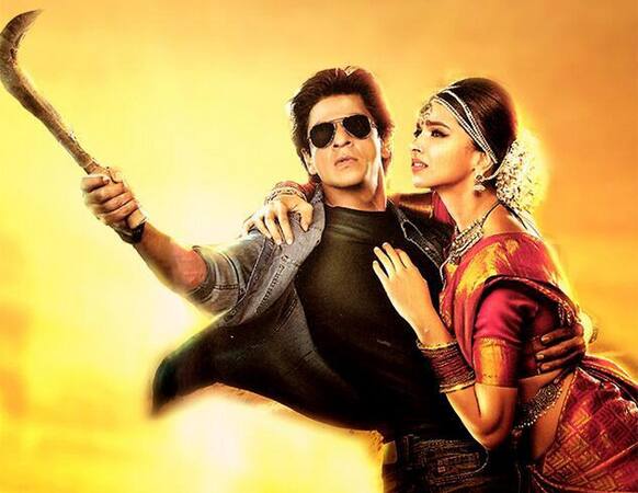 Deepika Padukone and Shah Rukh Khan in a still from 'Chennai Express'.