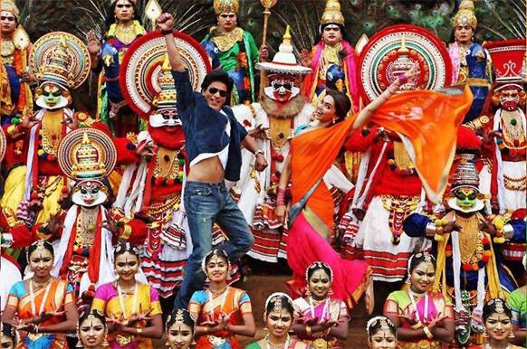 Deepika Padukone and Shah Rukh Khan in a still from 'Chennai Express'.