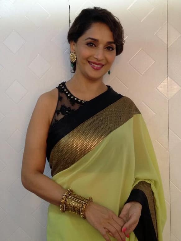 Madhuri Dixit looking gorgeous in her light green sari. (Pic courtesy: @MadhuriDixit1)