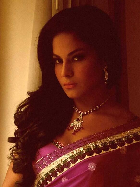 Starlet Veena Malik dressed in a sari for the promotion of her biopic on Silk Smitha.