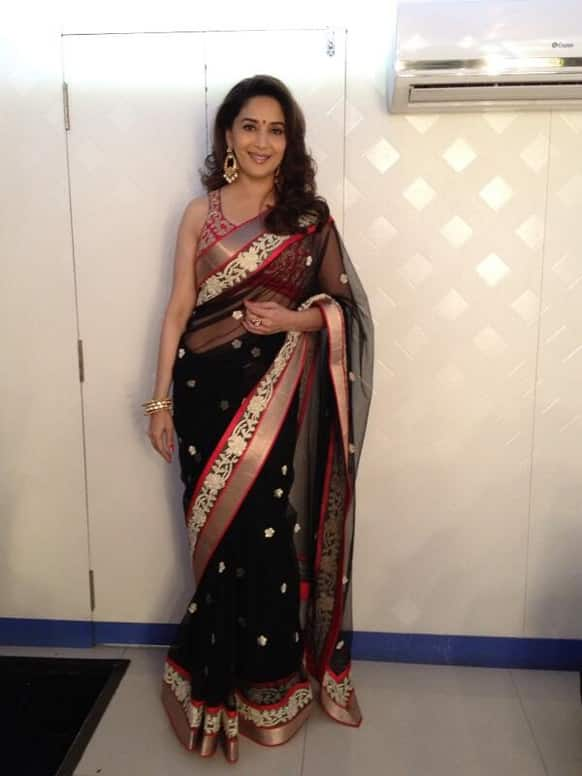 Madhuri poses for a Twitter picture before shooting for a dance reality show.