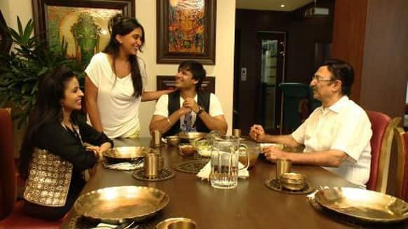 Vivek Oberoi on the breakfast table with his family at home.