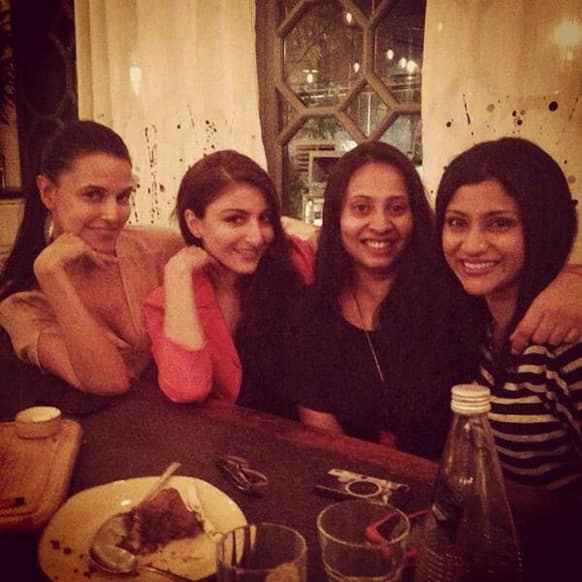 Neha Dhupia with her girl gang comprising Soha Ali Khan and Konkona Sen Sharma. (Pic courtesy: @NehaDhupia)