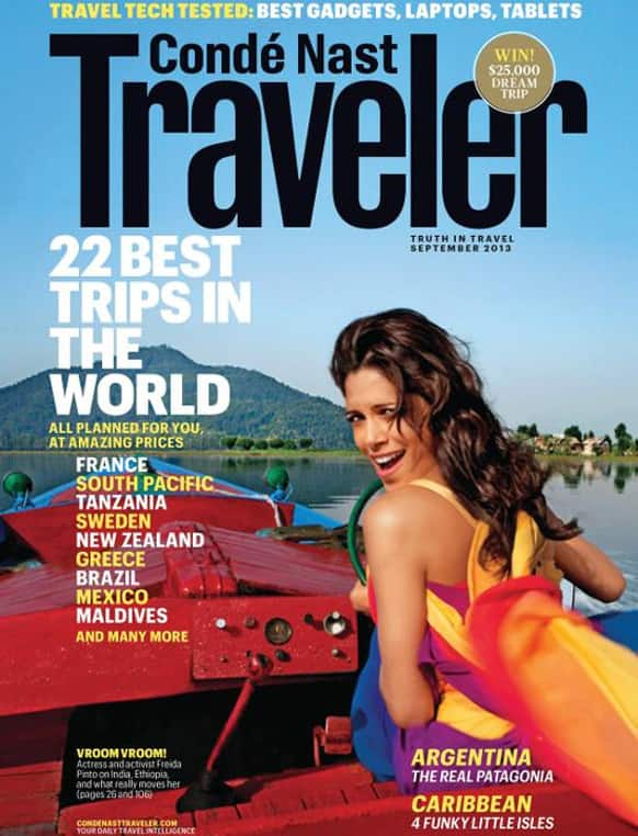 Freida Pinto gets featured on the cover of Conde' Nast Traveler's (US) September 2013 issue.