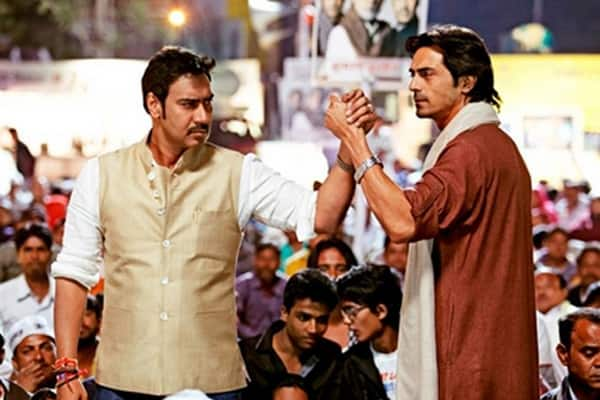 Ajay Devgn and Arjun Rampal in a still from 'Satyagraha'.