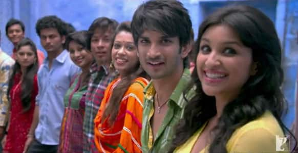 Sushant Singh Rajput and Parineeti Chopra in a still from the title song 'Shuddh Desi Romance'.