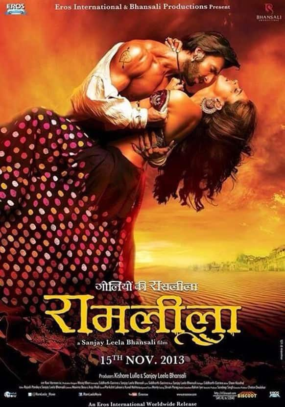 Ranveer and Deepika strike a very passionate pose in the new of 'Ram Leela' poster.