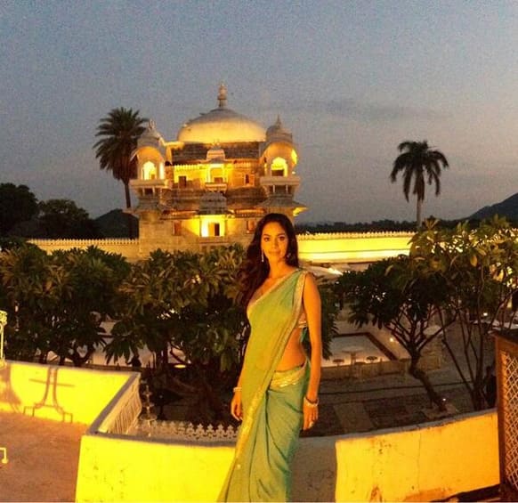 Mallika Sherawat posed for a picture at Jagmandir in Udaipur where she is currently shooting for her show 'Bachelorette India'.