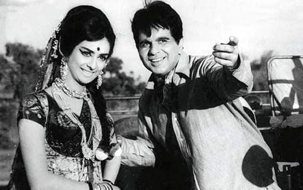 Dilip Kumar with his wife Saira Banu in a still from the movie 'Gopi'.