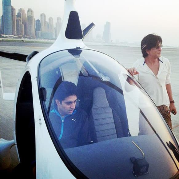 Abhishek Bachchan and King Khan at Sky Dive in Dubai. They are currently shooting for 'Happy New Year' in the city.