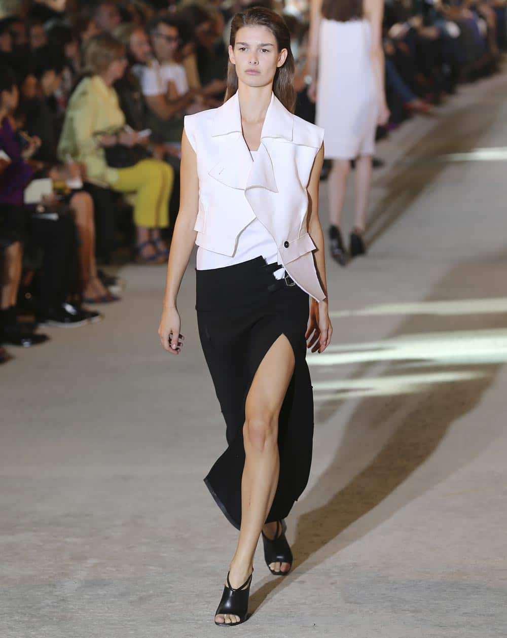 A model wears a creation for Costume National women's Spring-Summer 2014 collection, part of the Milan Fashion Week.