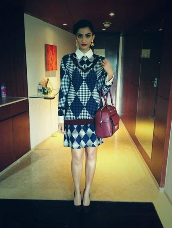 Sonam Kapoor posing in a Tommy Hilfiger. Pic- @SonamKapoor