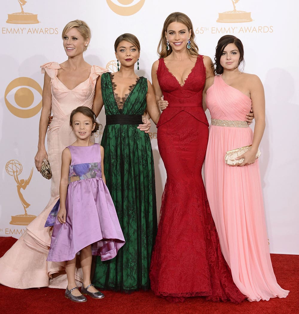 Julie Bowen, from left, Aubrey Anderson-Emmons, Sarah Hyland, Sofia Vergara and Ariel Winter, winners of outstanding comedy series for 