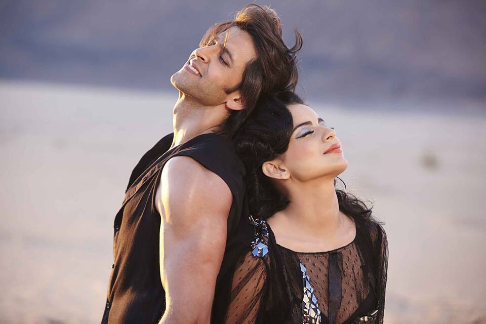 Hrithik Roshan and Kangna Ranaut in a still from 'Krrish 3'.