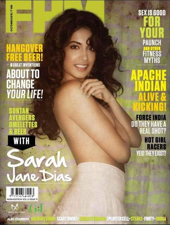 Sarah Jane Dias goes topless on the cover of FHM India magazine. Pic courtesy: Pinkvilla