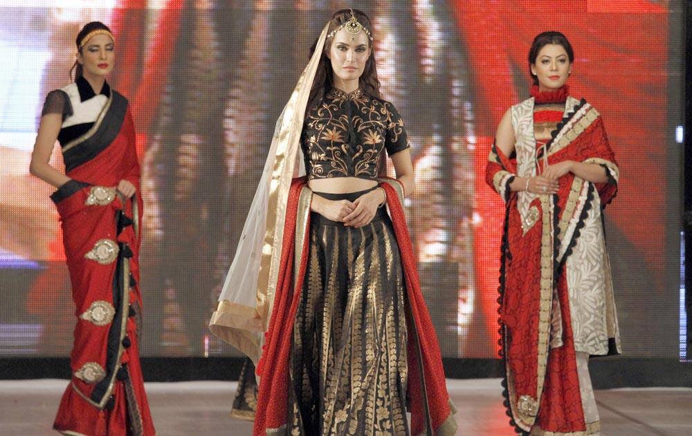 Models present creation of Bangladeshi designer Shahrukh Amin during Islamabad Fashion Week.