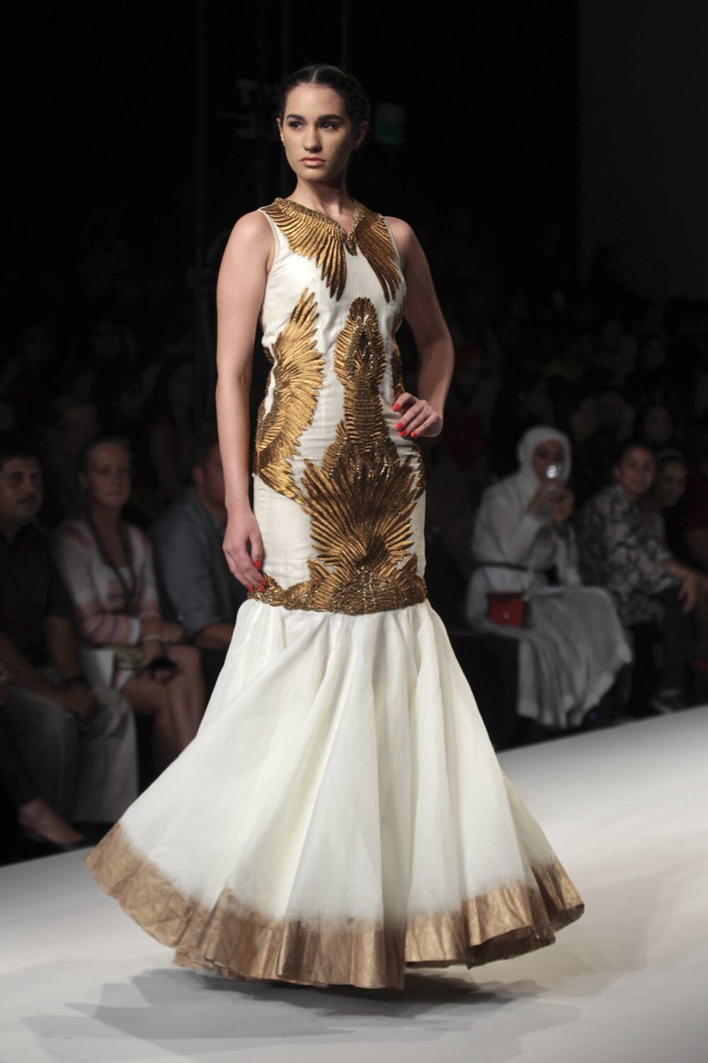 A model displays a creation by Samant Chauhan during the Wills lifestyle Fashion Week in New Delhi.