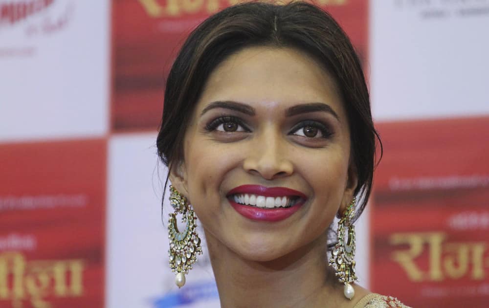 Deepika Padukone during a press conference held to promote her new Hindi film “Ramleela” in Ahmadabad.