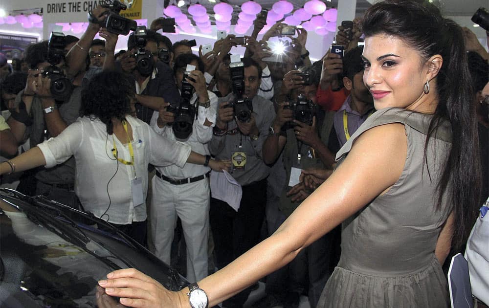 Bollywood Actress Jacqueline Fernandez poses during the Autocar Performance Show 2013 exhibition in Mumbai.