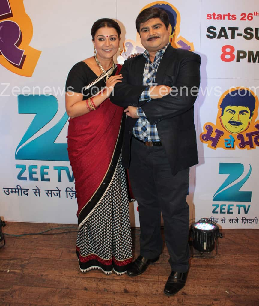 Sucheta Trivedi and Deven Bhojani as Mr. and Mrs. Bhade at the launch of 'Bh Se Bhade'.