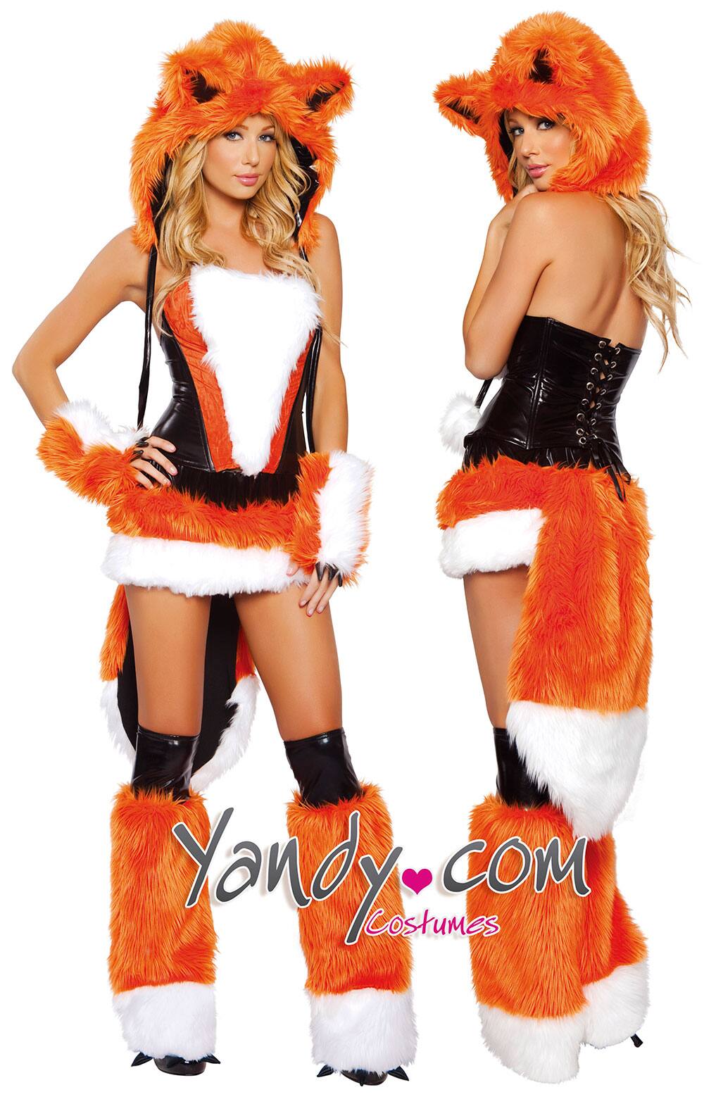 This photo provided by Yandy.com shows the exclusive Sexy Fox costume, made in the USA from the finest deluxe faux fur and includes a strapless corset top, matching skirt with attached fox tail, signature fox hood, hand warmers and matching legwarmers. 