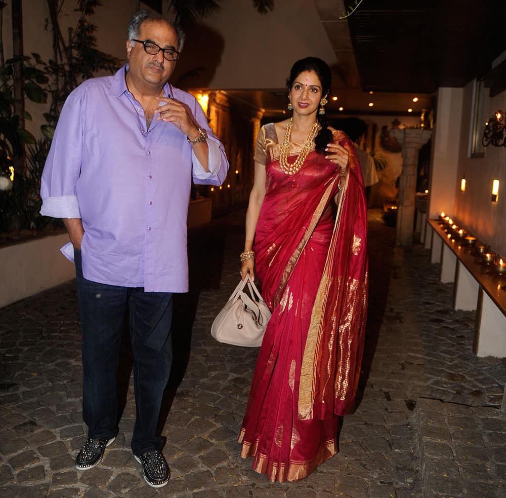 Boney Kapoor and Sridevi at Karwa Chauth party hosted by Anil Kapoor in Mumbai. Pic Courtesy: DNA