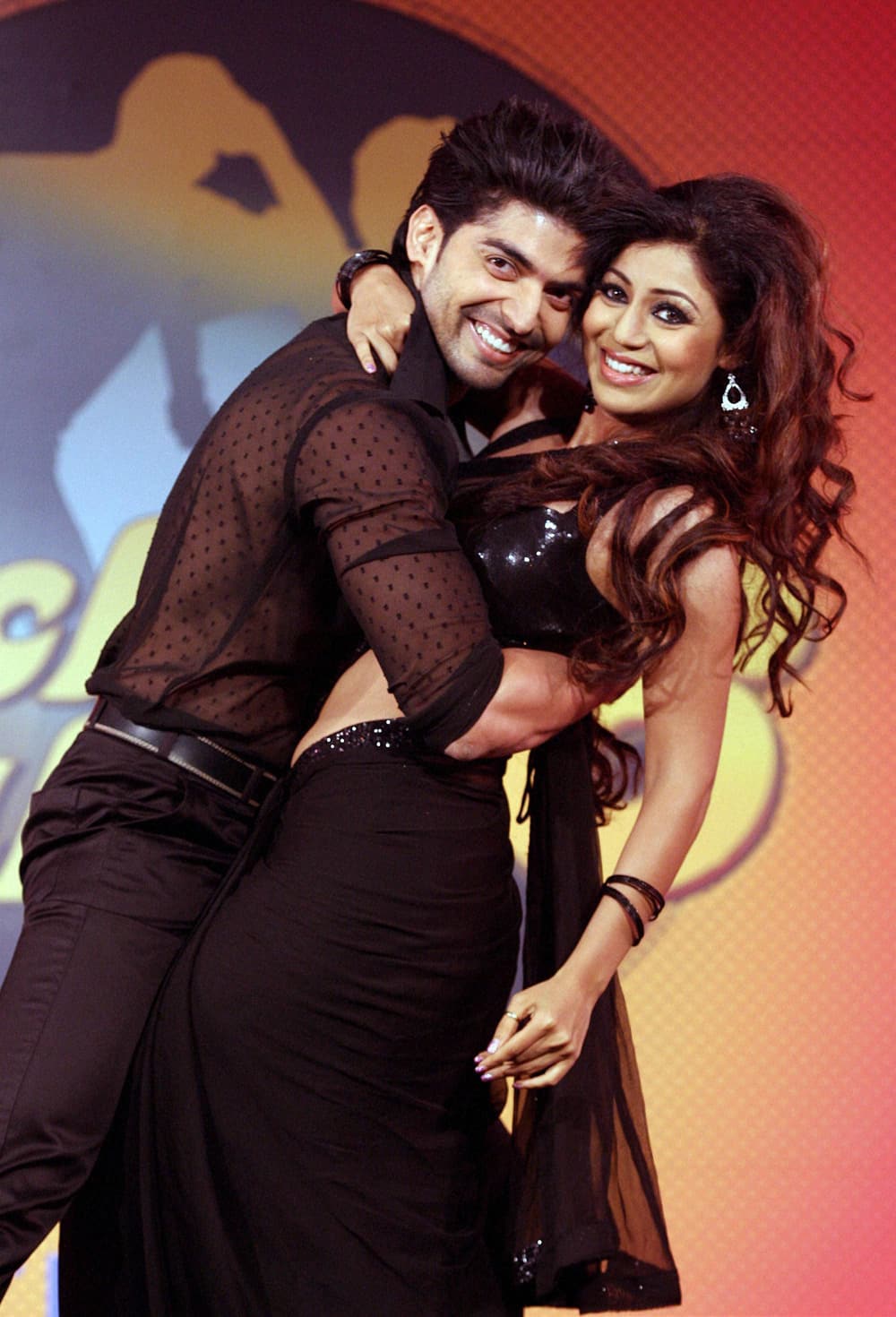 Television actor Gurmeet Choudhary with wife Debina Bonnerjee during the press conference of an upcoming celebrity dance competition in Mumbai.