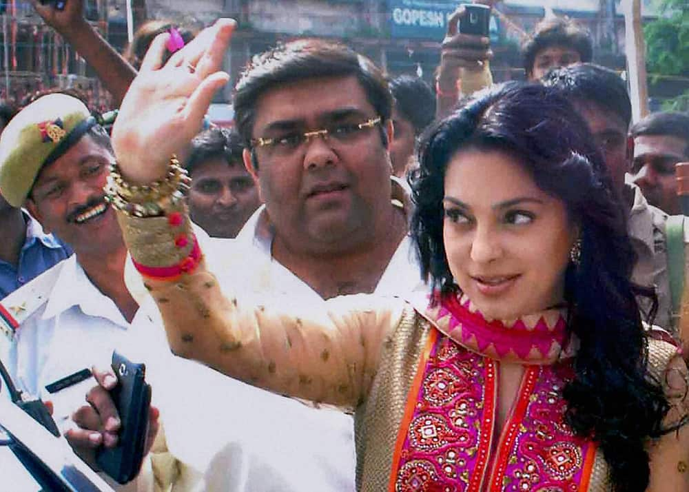 Bollywood actress Juhi Chawla during a promotional event in Allahabad.