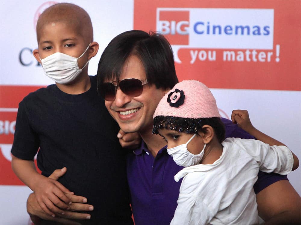 Vivek Oberoi celebrates Diwali with children suffering with cancer, in Mumbai.